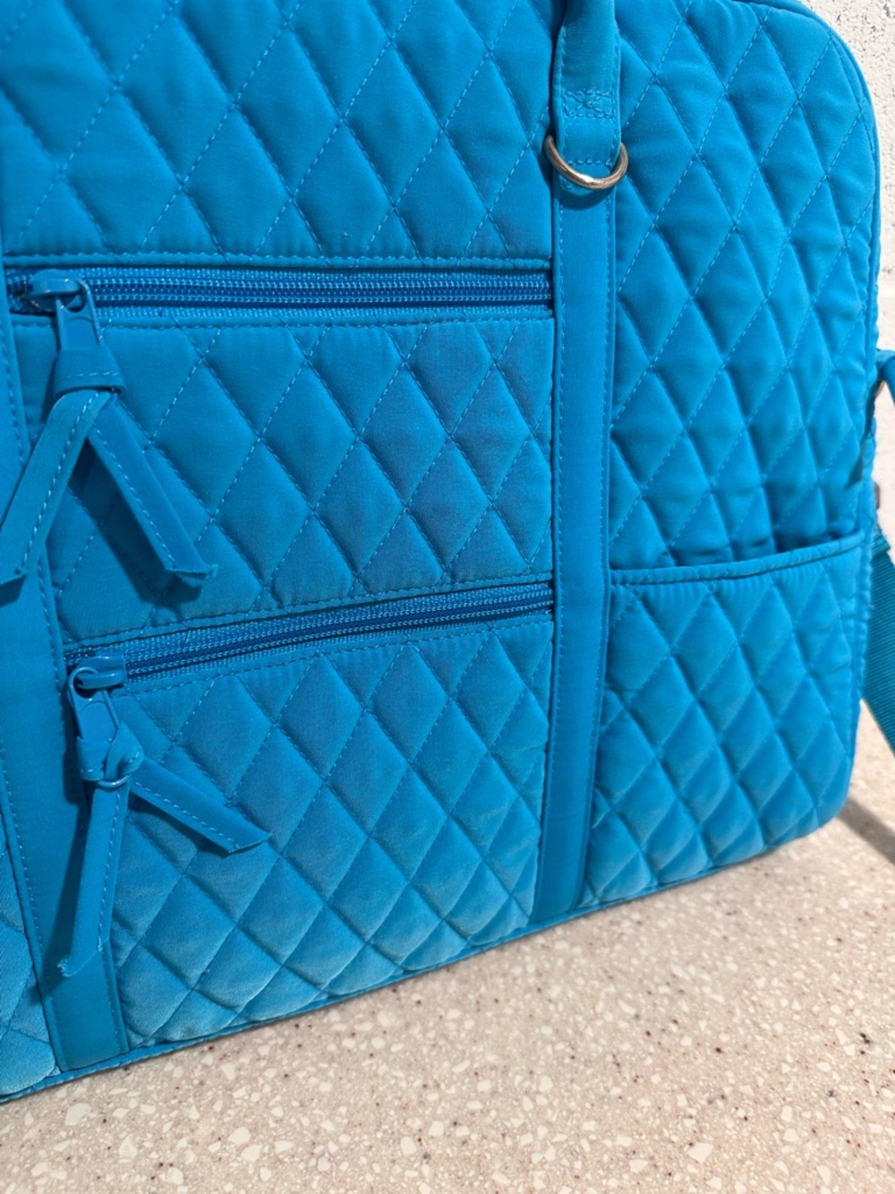 Vera Bradley Large Laptop Bag Microfiber Quilted Blue Travel Tote Aqua Turquoise - Picture 9 of 15
